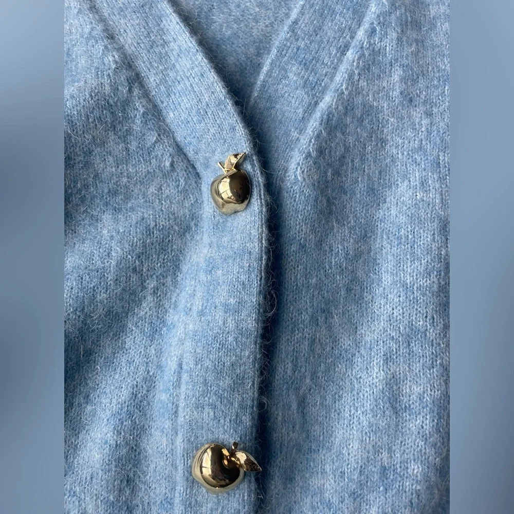 Paris Atelier & Other Stories Light Blue Wool Blend Cardigan Apple Button Small - Picture 3 of 5